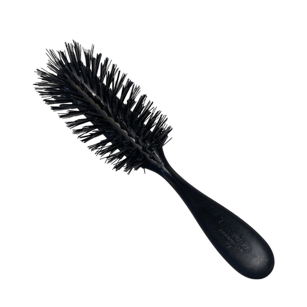 Vintage‎ Hair Brush DeTangle v7 Black 7 Row Plastic Bristle Round Brush USED